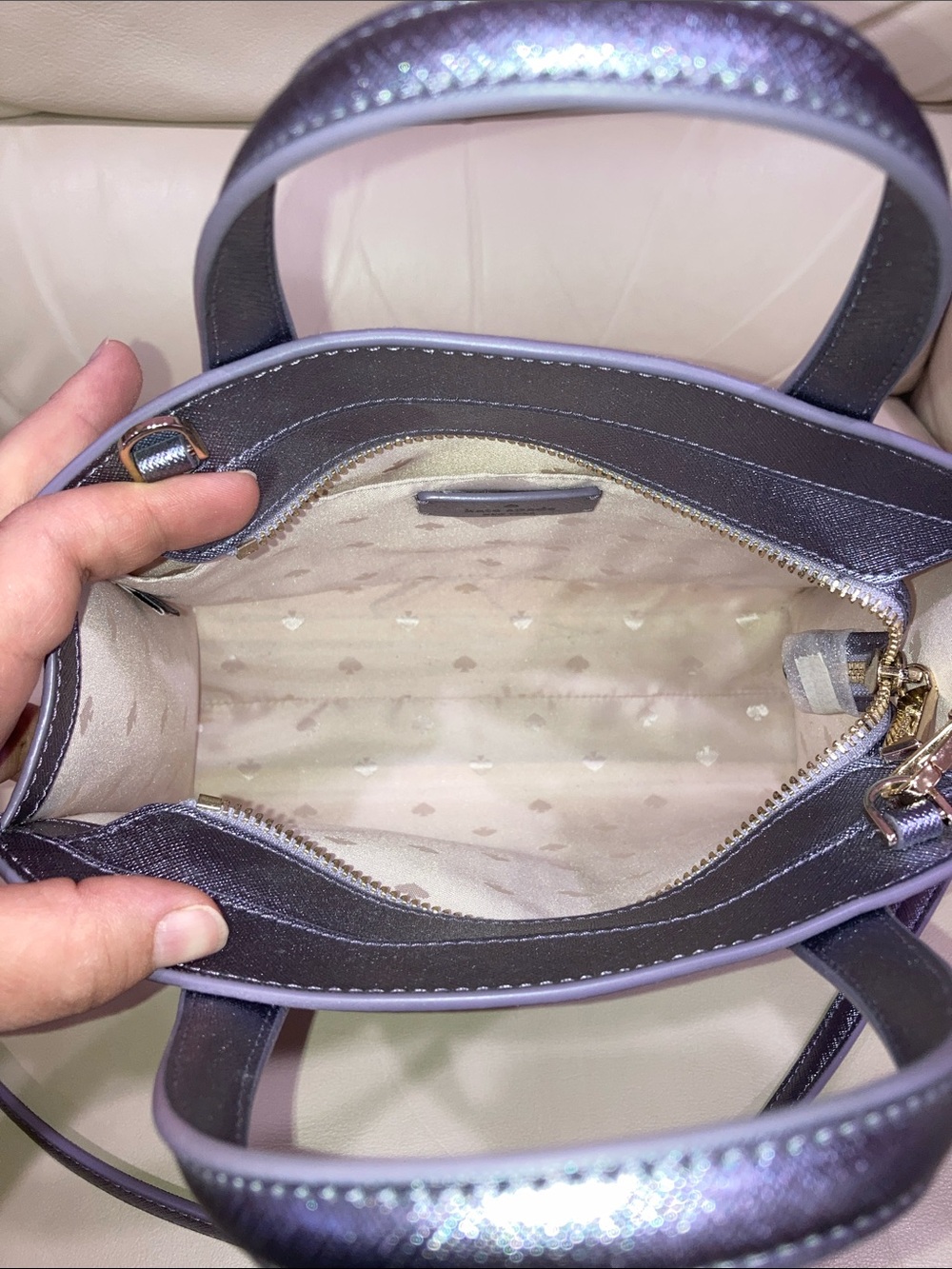 Kate Spade Lilac Frost Purple Tinsel Glitter Fabric Sparkle Satchel Purse Bag - Picture 7 of 15